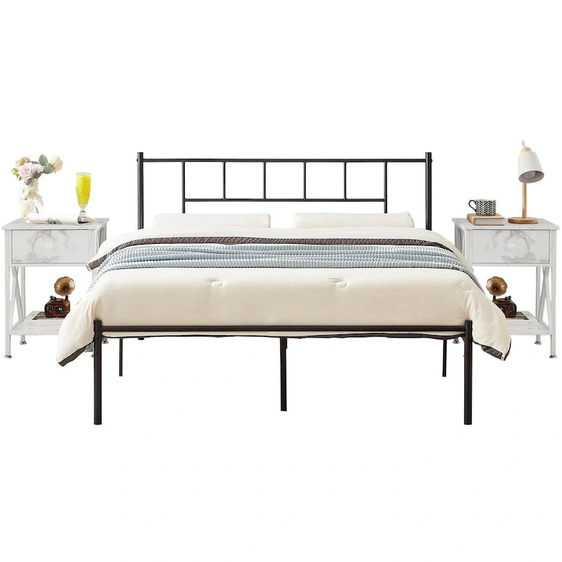 Ensemble de 2 cadres de lit VECELO 3 pièces avec tête de lit en bois et tables de chevet modernes