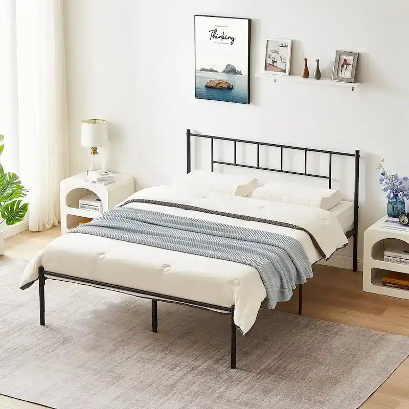 Ensemble de 2 cadres de lit VECELO 3 pièces avec tête de lit en bois et tables de chevet modernes