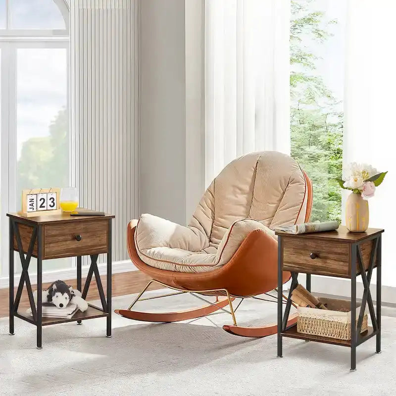 Ensemble de 2 cadres de lit VECELO 3 pièces avec tête de lit en bois et tables de chevet modernes