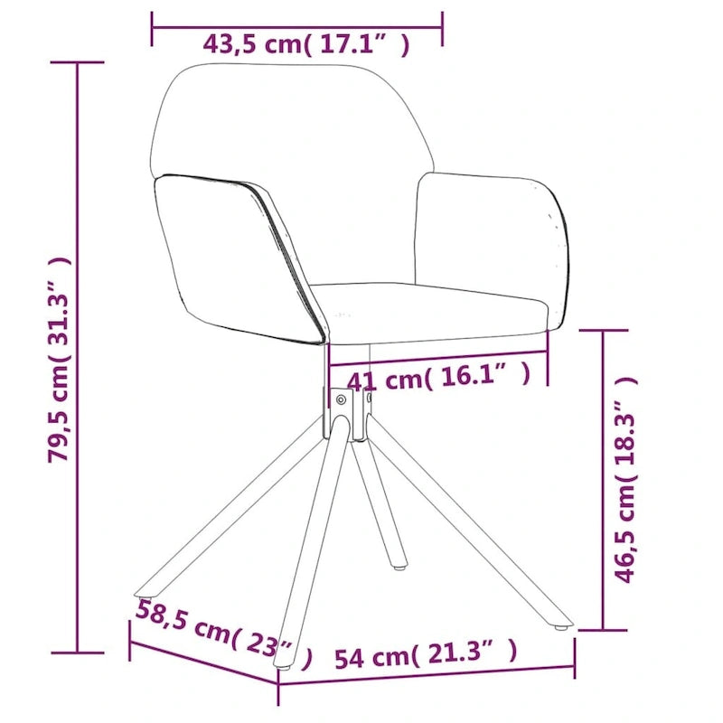 vidaXL Chaises de salle à manger pivotantes, lot de 2, fauteuil d'appoint en velours pour cuisine et salon - 21,3 x 23 x 31,3