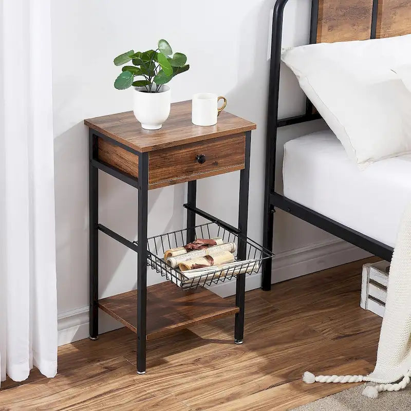 Tables de chevet modernes VELCEO à 1 tiroir avec panier amovible (lot de 2)