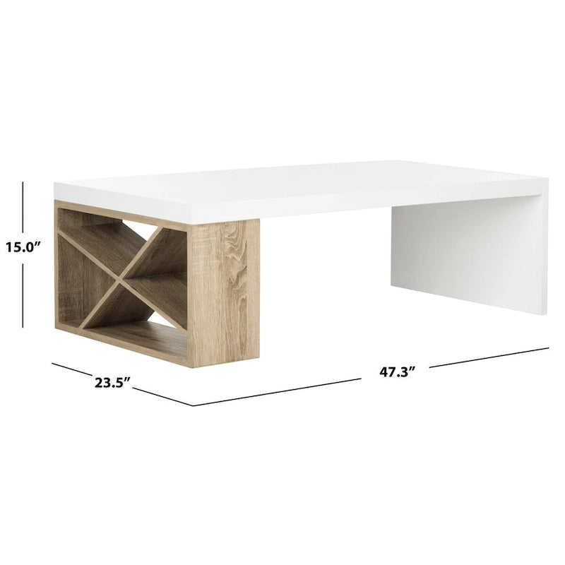 Table basse laquée de style scandinave SAFAVIEH Shelva avec rangement latéral - 120 x 60 x 38 cm (47 x 23,5 x 15 pouces) - 119 x 61 x 38 cm (47 x 24 x 15 pouces)