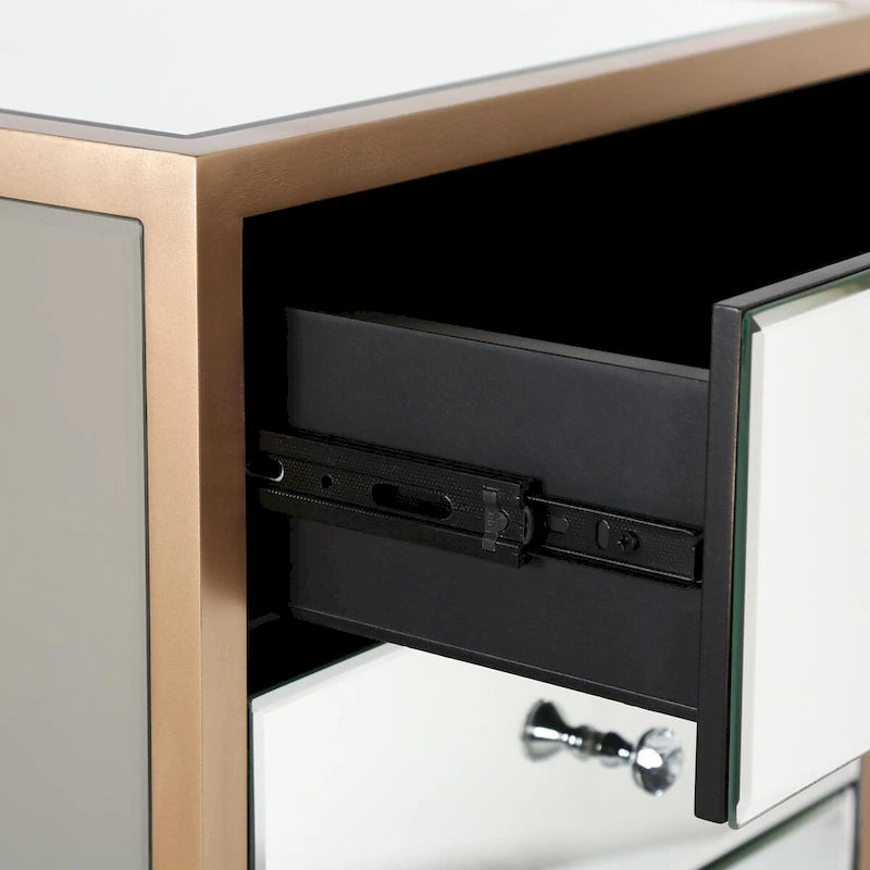 Commode/table de chevet moderne et contemporaine à 3 tiroirs et miroir de 45 cm de large