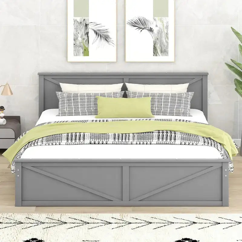 Lit plateforme King Size avec quatre tiroirs de rangement et pieds de soutien