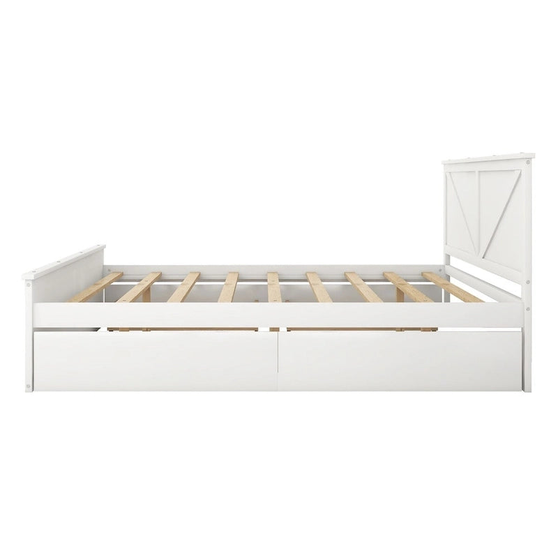 Lit plateforme King Size avec quatre tiroirs de rangement et pieds de soutien
