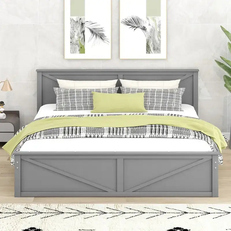 Lit plateforme King Size avec quatre tiroirs de rangement et pieds de soutien