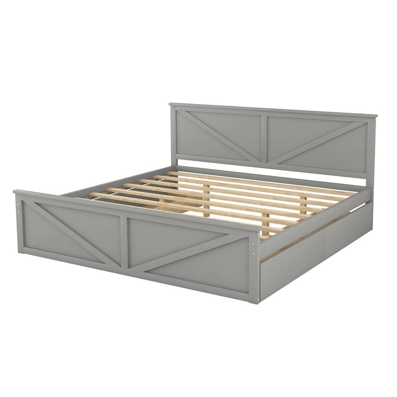 Lit plateforme King Size avec quatre tiroirs de rangement et pieds de soutien