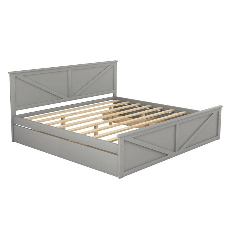 Lit plateforme King Size avec quatre tiroirs de rangement et pieds de soutien