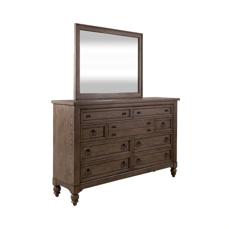 Ensemble de chambre à coucher style ferme américaine comprenant un lit traîneau, une commode, un miroir et une table de chevet