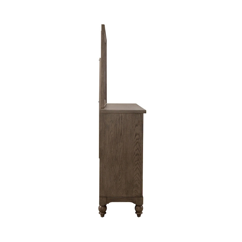 Ensemble de chambre à coucher style ferme américaine comprenant un lit traîneau, une commode, un miroir et une table de chevet