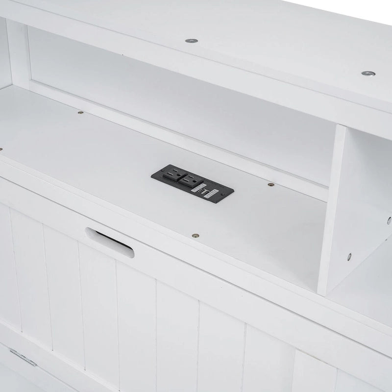 Lit plateforme hydraulique en bois Queen Size avec éclairage LED et station de recharge