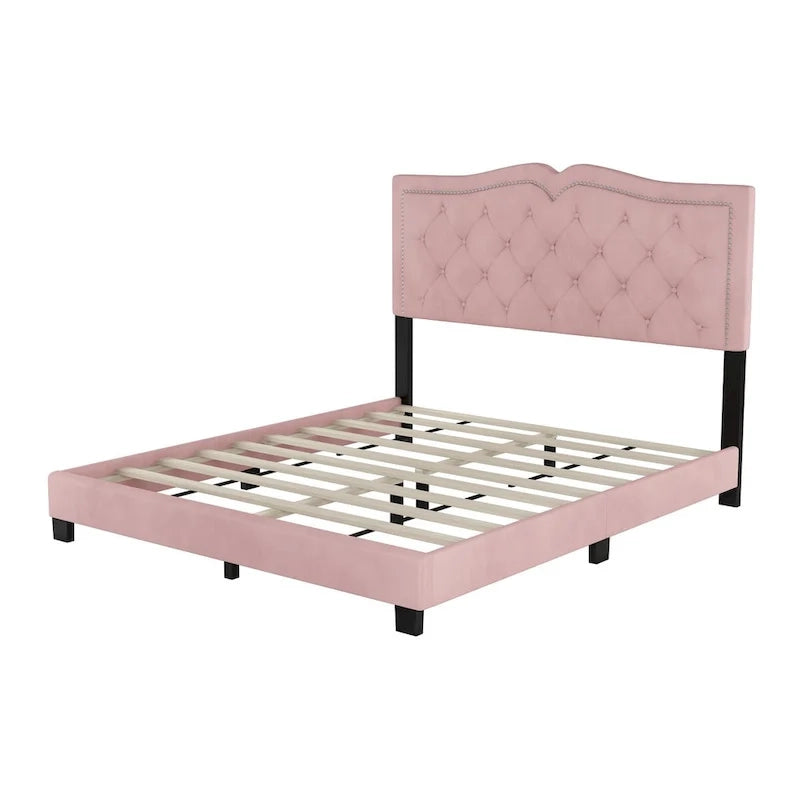 Cadre de lit rembourré Queen Size avec motif à rivets