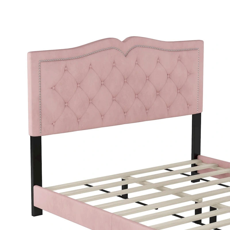 Cadre de lit rembourré Queen Size avec motif à rivets