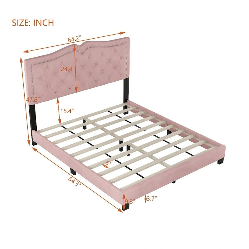 Cadre de lit rembourré Queen Size avec motif à rivets