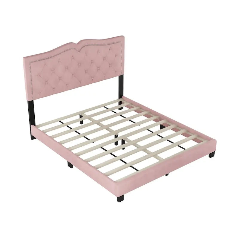 Cadre de lit rembourré Queen Size avec motif à rivets