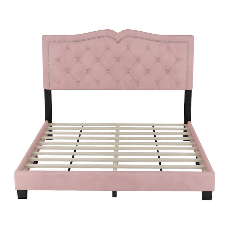 Cadre de lit rembourré Queen Size avec motif à rivets