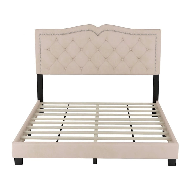 Cadre de lit rembourré Queen Size avec motif à rivets