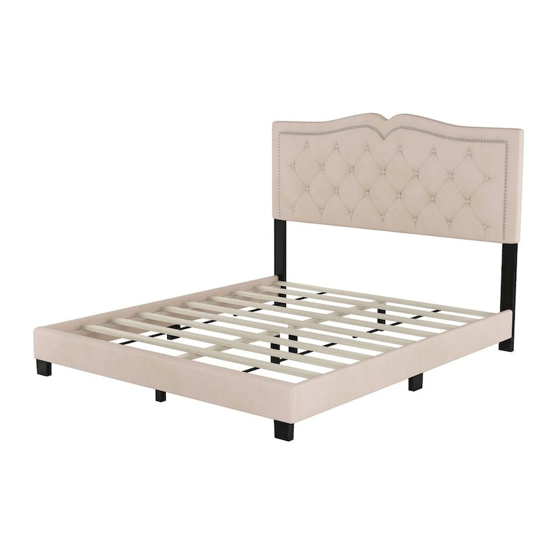 Cadre de lit rembourré Queen Size avec motif à rivets