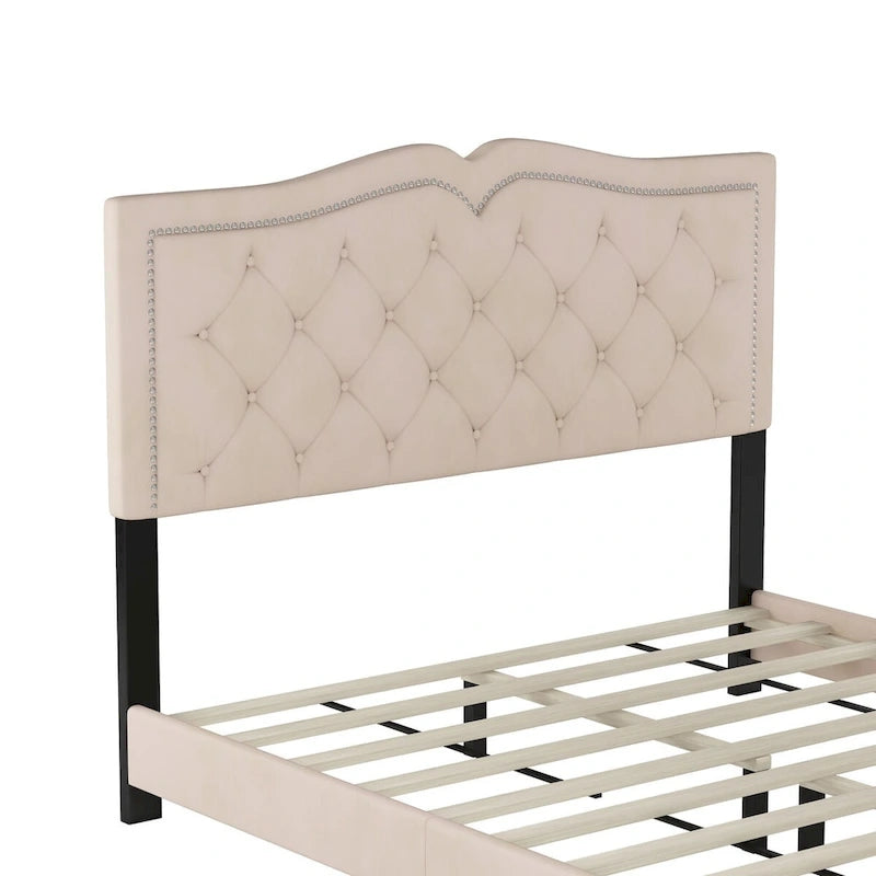 Cadre de lit rembourré Queen Size avec motif à rivets