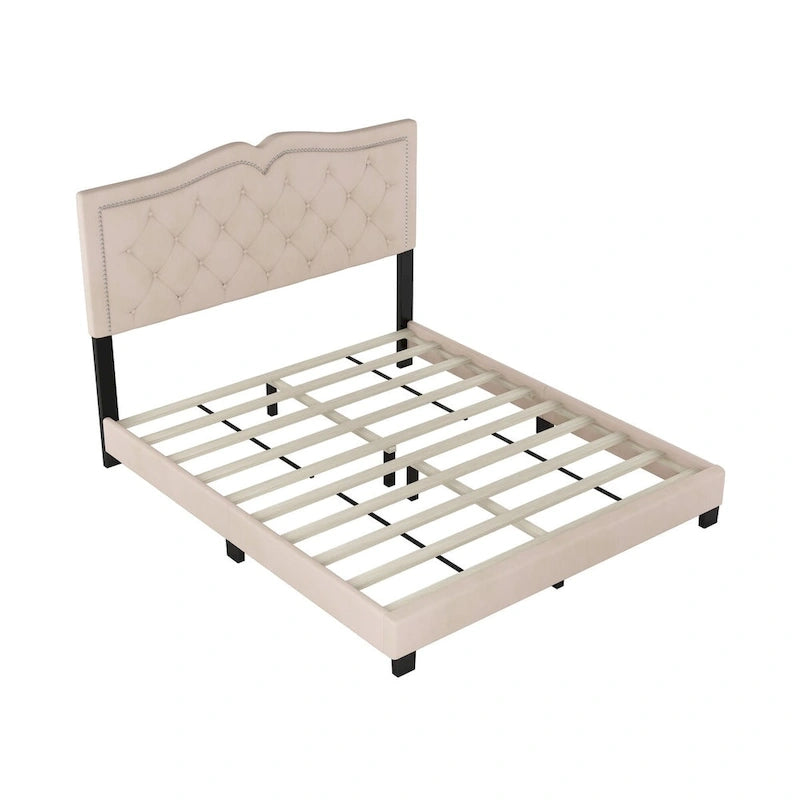 Cadre de lit rembourré Queen Size avec motif à rivets