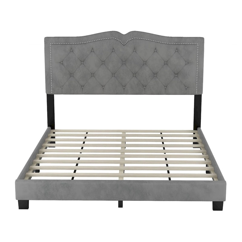 Cadre de lit rembourré Queen Size avec motif à rivets