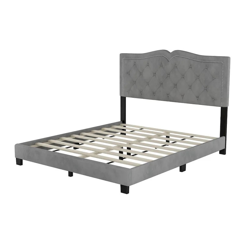 Cadre de lit rembourré Queen Size avec motif à rivets
