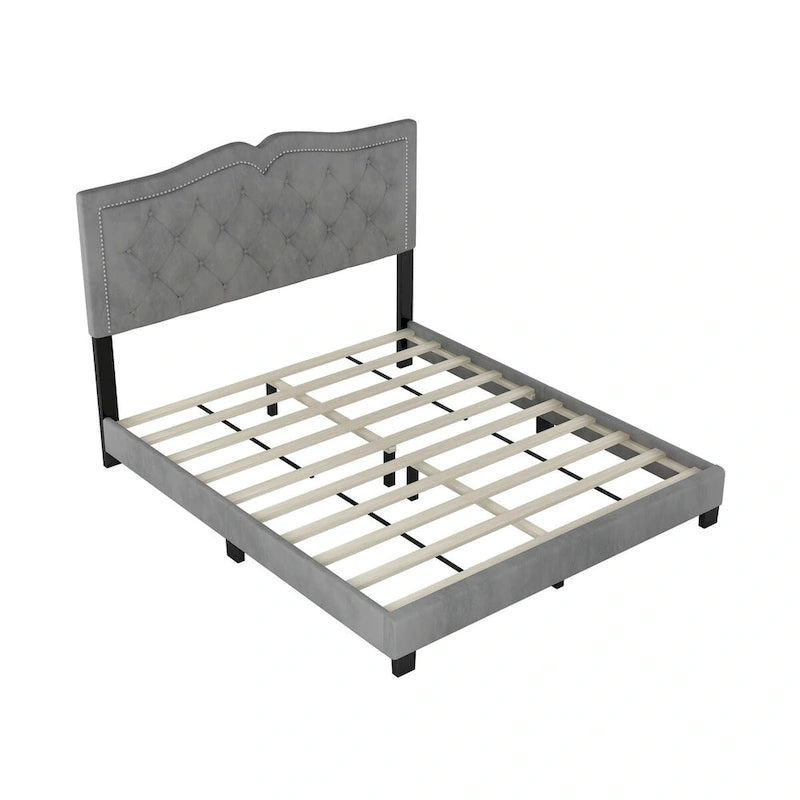 Cadre de lit rembourré Queen Size avec motif à rivets