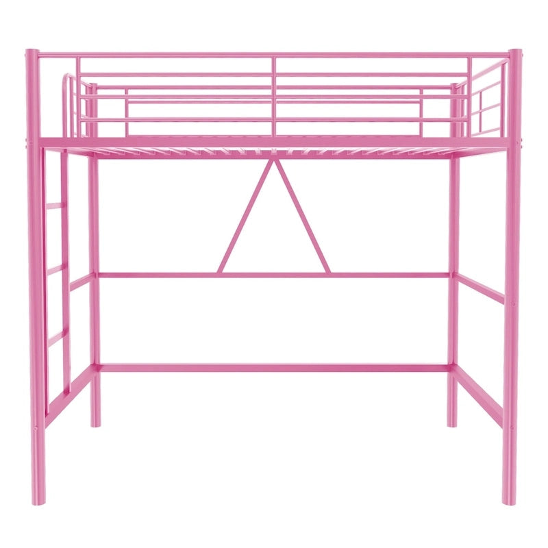 Cadre de lit mezzanine double, structure métallique robuste avec barrière de sécurité sur toute la longueur et escalier amovible pour enfants et adultes