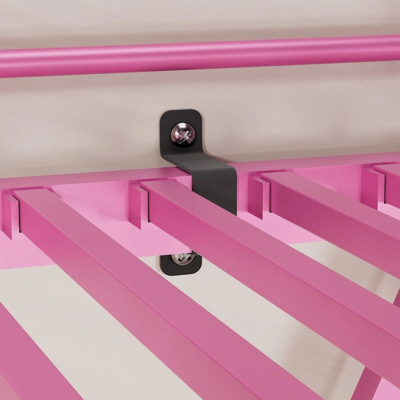 Cadre de lit mezzanine double, structure métallique robuste avec barrière de sécurité sur toute la longueur et escalier amovible pour enfants et adultes