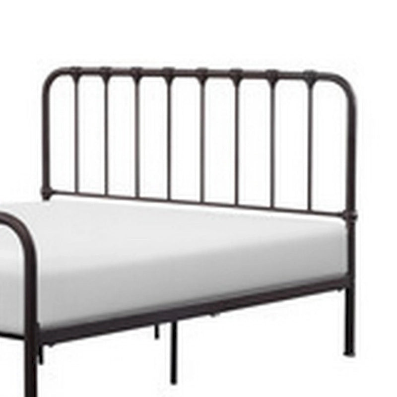 Lit Ethan Queen Size, design classique avec cadre en métal à lattes ouvertes, bronze foncé