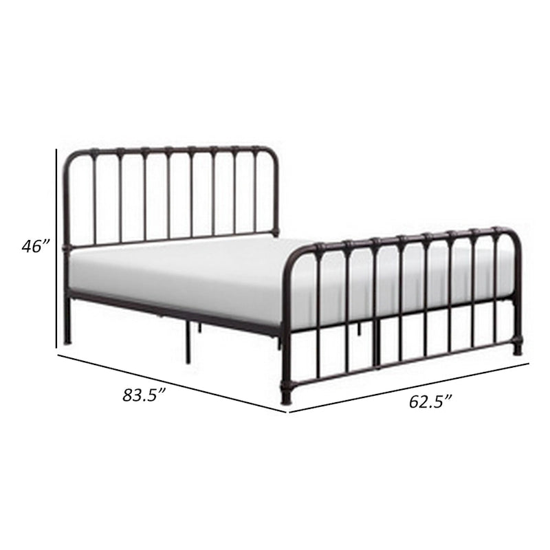 Lit Ethan Queen Size, design classique avec cadre en métal à lattes ouvertes, bronze foncé