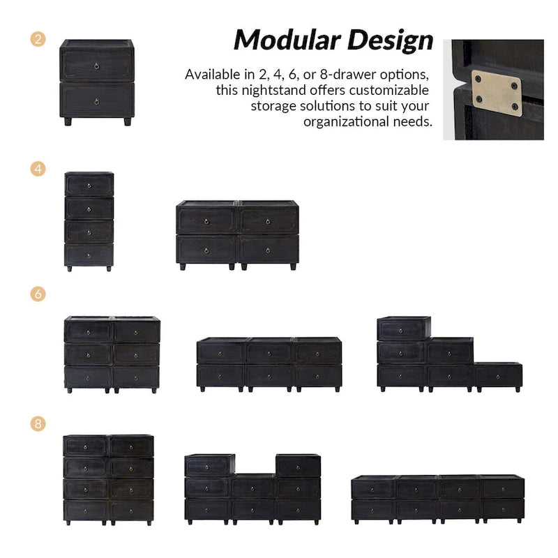 Ensemble de 3 tables de chevet Greg Transitional à 2 tiroirs, configurations multiples, par HULALA HOME