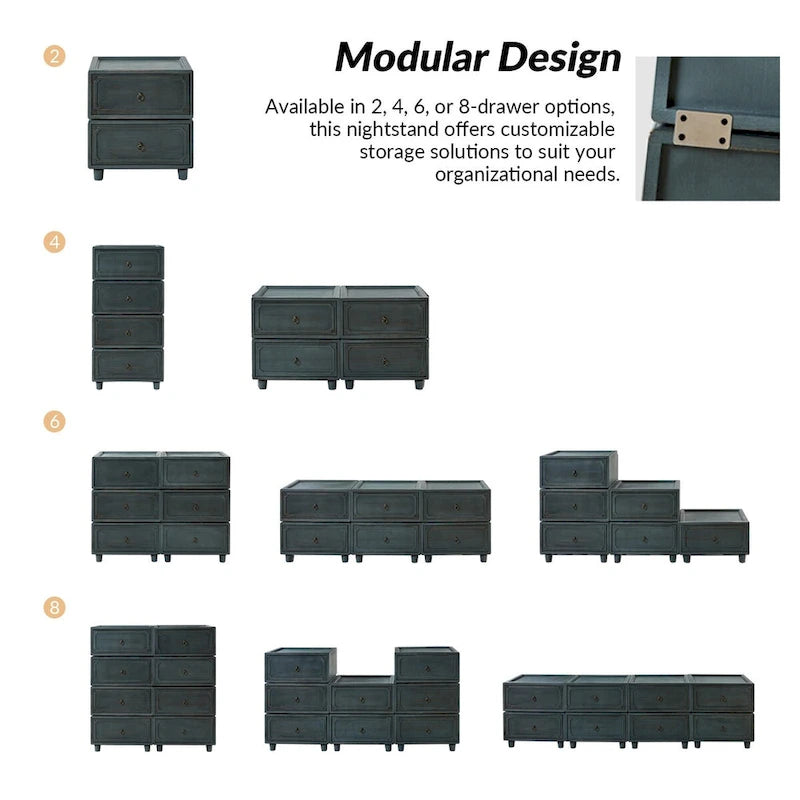 Ensemble de 3 tables de chevet Greg Transitional à 2 tiroirs, configurations multiples, par HULALA HOME