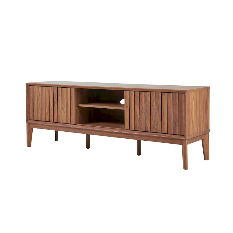 Meuble TV Damien 58 po, style ferme, avec 3 compartiments de rangement et portes coulissantes, compatible avec les téléviseurs jusqu'à 65 po, avec système de gestion des câbles, par JONATHAN Y - 58