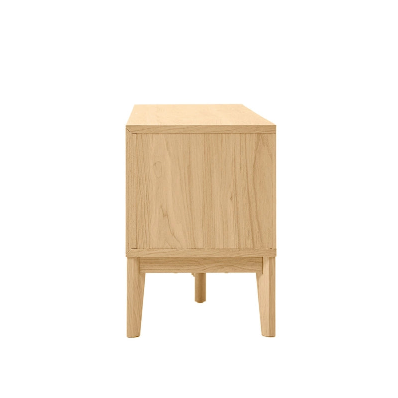Meuble TV Damien 58 po, style ferme, avec 3 compartiments de rangement et portes coulissantes, compatible avec les téléviseurs jusqu'à 65 po, avec système de gestion des câbles, par JONATHAN Y - 58