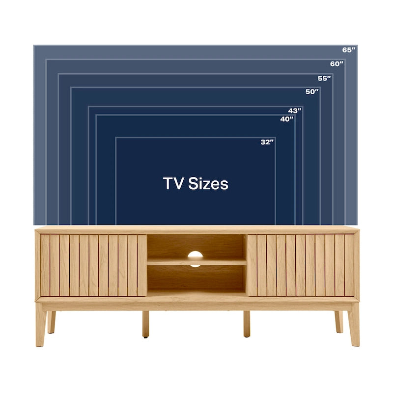 Meuble TV Damien 58 po, style ferme, avec 3 compartiments de rangement et portes coulissantes, compatible avec les téléviseurs jusqu'à 65 po, avec système de gestion des câbles, par JONATHAN Y - 58