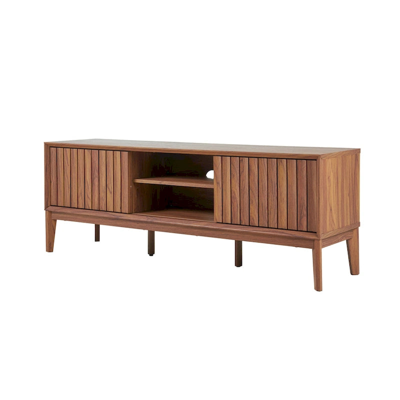 Meuble TV Damien 58 po, style ferme, avec 3 compartiments de rangement et portes coulissantes, compatible avec les téléviseurs jusqu'à 65 po, avec système de gestion des câbles, par JONATHAN Y - 58