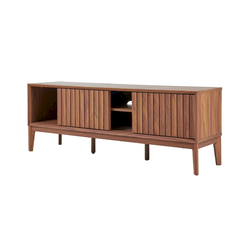 Meuble TV Damien 58 po, style ferme, avec 3 compartiments de rangement et portes coulissantes, compatible avec les téléviseurs jusqu'à 65 po, avec système de gestion des câbles, par JONATHAN Y - 58