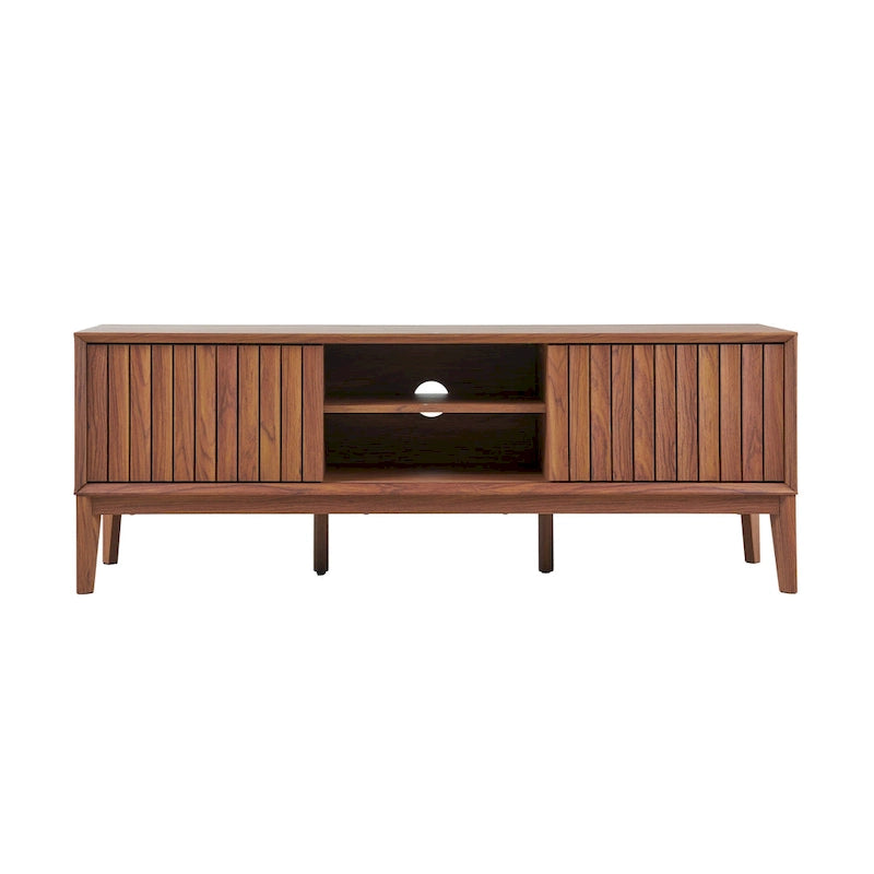 Meuble TV Damien 58 po, style ferme, avec 3 compartiments de rangement et portes coulissantes, compatible avec les téléviseurs jusqu'à 65 po, avec système de gestion des câbles, par JONATHAN Y - 58