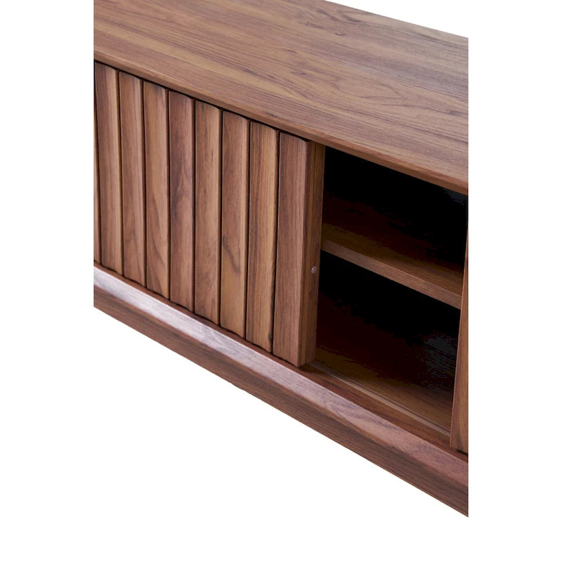 Meuble TV Damien 58 po, style ferme, avec 3 compartiments de rangement et portes coulissantes, compatible avec les téléviseurs jusqu'à 65 po, avec système de gestion des câbles, par JONATHAN Y - 58