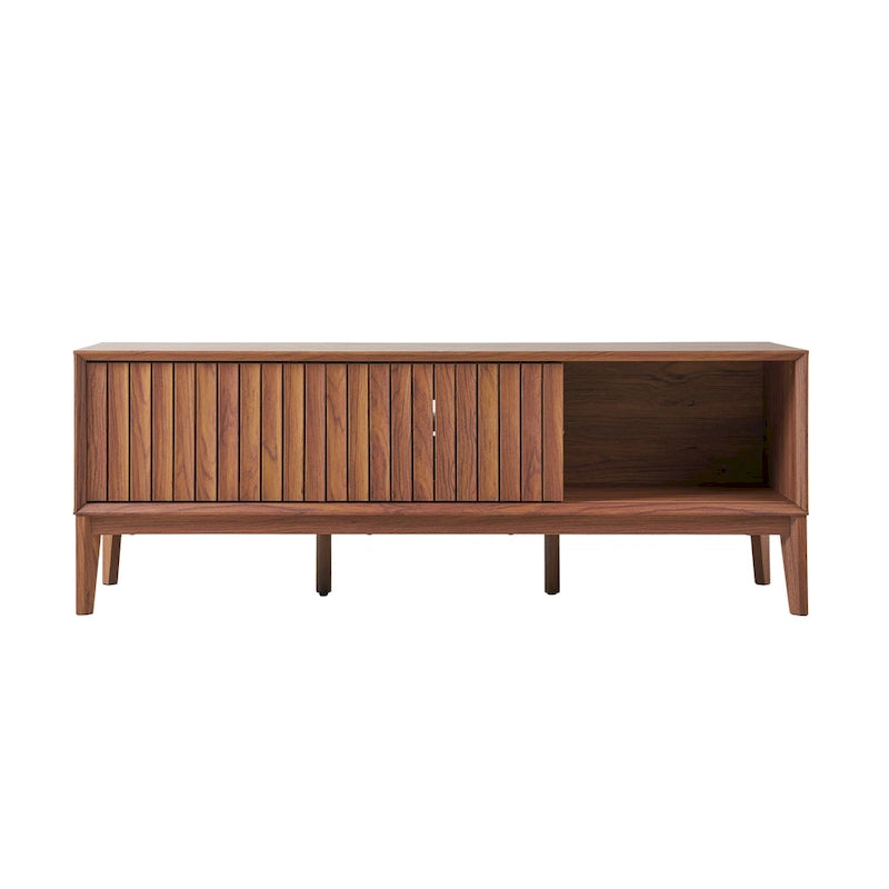 Meuble TV Damien 58 po, style ferme, avec 3 compartiments de rangement et portes coulissantes, compatible avec les téléviseurs jusqu'à 65 po, avec système de gestion des câbles, par JONATHAN Y - 58