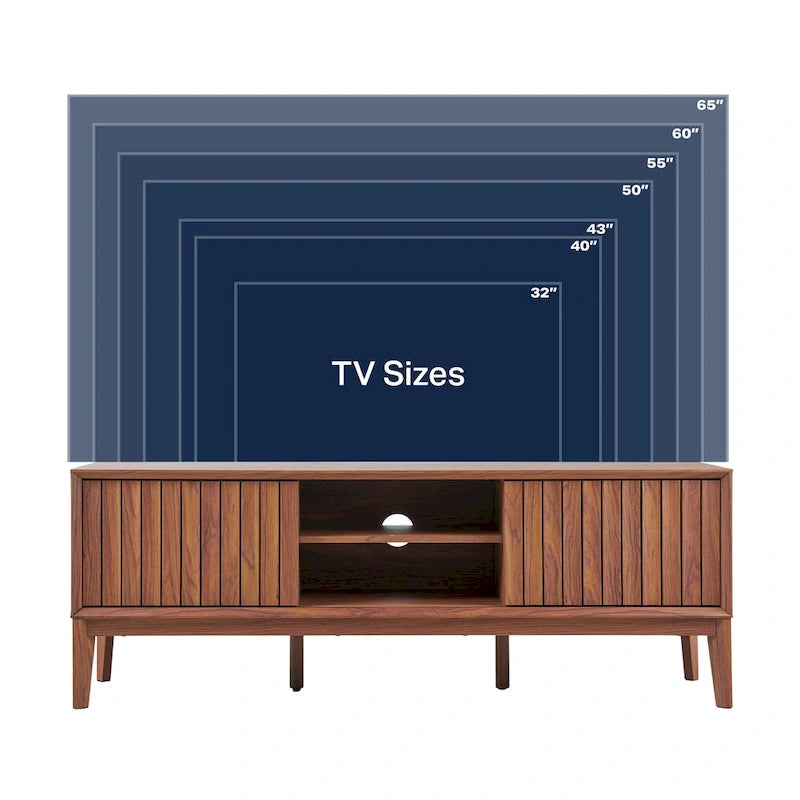 Meuble TV Damien 58 po, style ferme, avec 3 compartiments de rangement et portes coulissantes, compatible avec les téléviseurs jusqu'à 65 po, avec système de gestion des câbles, par JONATHAN Y - 58