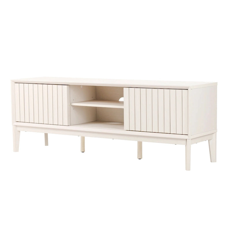 Meuble TV Damien 58 po, style ferme, avec 3 compartiments de rangement et portes coulissantes, compatible avec les téléviseurs jusqu'à 65 po, avec système de gestion des câbles, par JONATHAN Y - 58