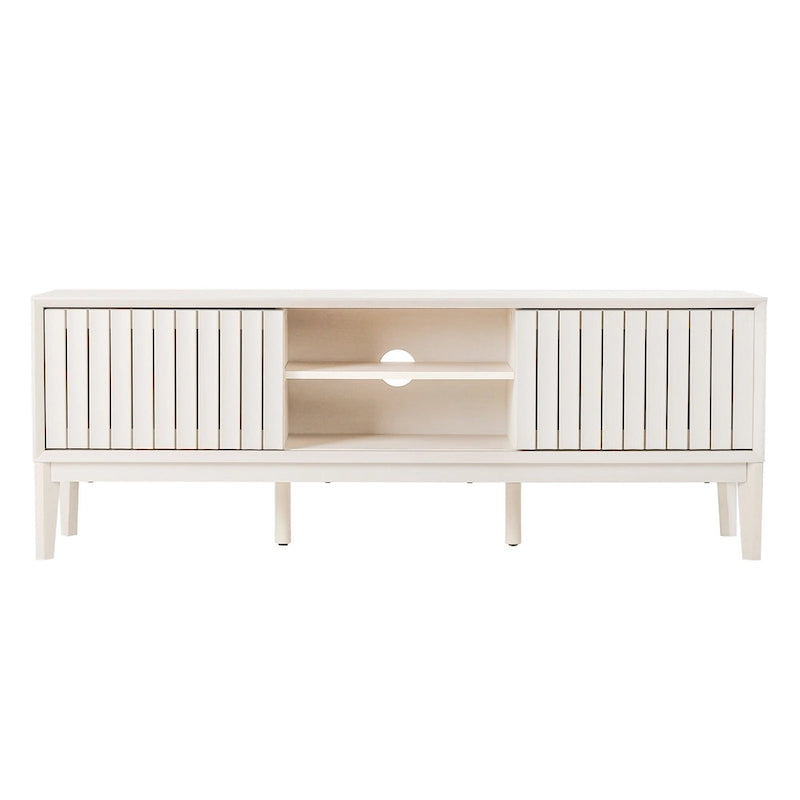 Meuble TV Damien 58 po, style ferme, avec 3 compartiments de rangement et portes coulissantes, compatible avec les téléviseurs jusqu'à 65 po, avec système de gestion des câbles, par JONATHAN Y - 58