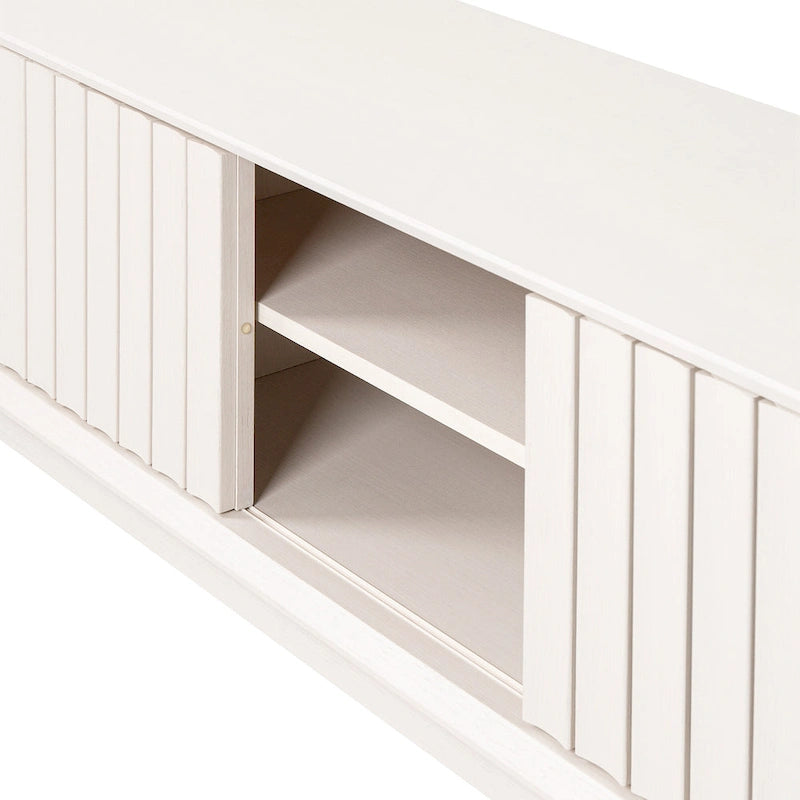 Meuble TV Damien 58 po, style ferme, avec 3 compartiments de rangement et portes coulissantes, compatible avec les téléviseurs jusqu'à 65 po, avec système de gestion des câbles, par JONATHAN Y - 58