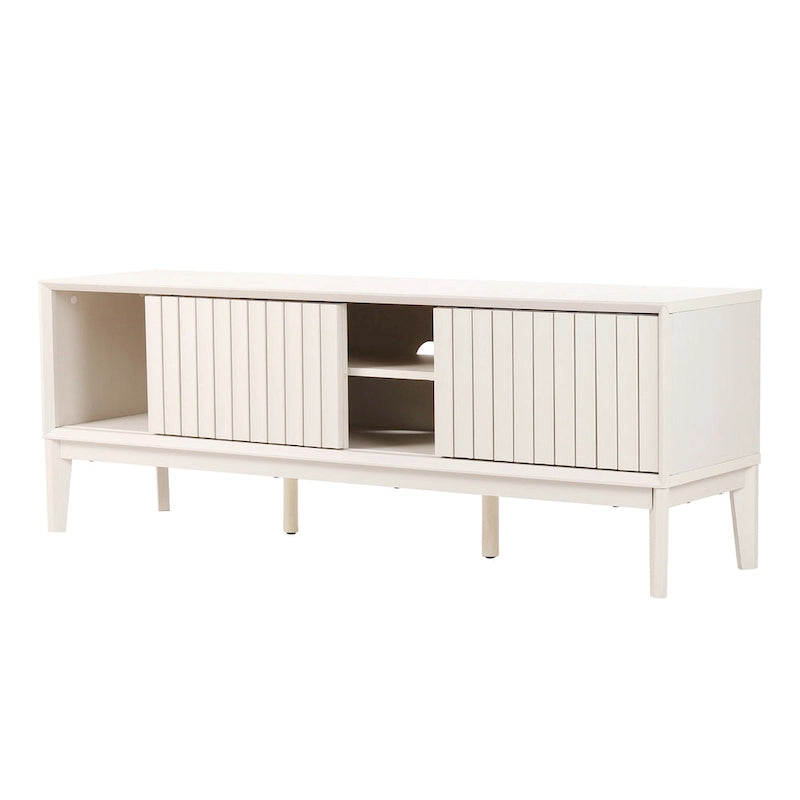Meuble TV Damien 58 po, style ferme, avec 3 compartiments de rangement et portes coulissantes, compatible avec les téléviseurs jusqu'à 65 po, avec système de gestion des câbles, par JONATHAN Y - 58