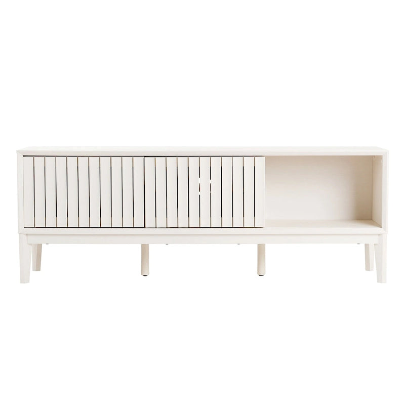 Meuble TV Damien 58 po, style ferme, avec 3 compartiments de rangement et portes coulissantes, compatible avec les téléviseurs jusqu'à 65 po, avec système de gestion des câbles, par JONATHAN Y - 58