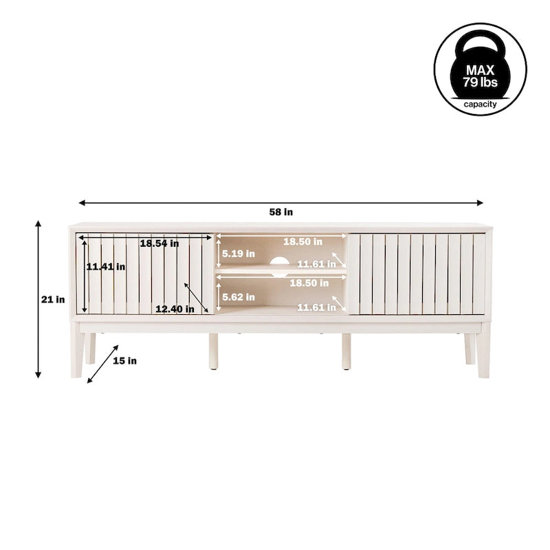 Meuble TV Damien 58 po, style ferme, avec 3 compartiments de rangement et portes coulissantes, compatible avec les téléviseurs jusqu'à 65 po, avec système de gestion des câbles, par JONATHAN Y - 58