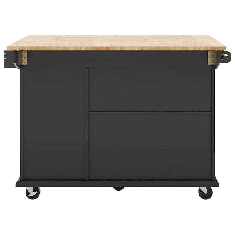 Chariot de cuisine en bois d'hévéa avec abattant, étagère de rangement interne et 2 tiroirs