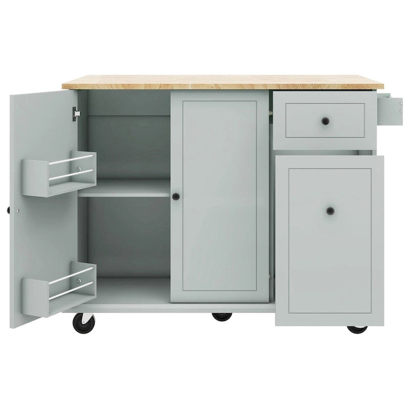 Chariot de cuisine en bois d'hévéa avec abattant, étagère de rangement interne et 2 tiroirs